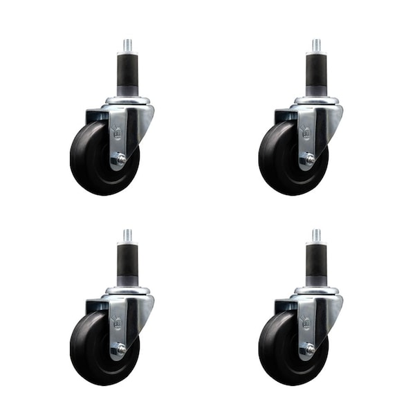 3.5'' Soft Rubber Wheel Swivel 1-1/4'' Expanding Stem Caster Set, 4PK